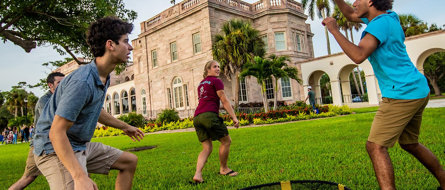 Students playing a game outdoors.