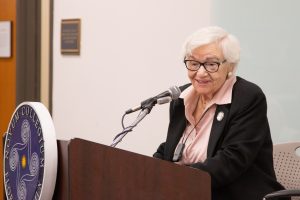 Helen N. Fagin, Ph.D., speaking at New College