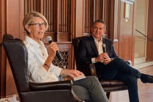 Patricia Courtois, coordinator of New College’s Certificate in Leadership initiative, with Target CEO Brian Cornell