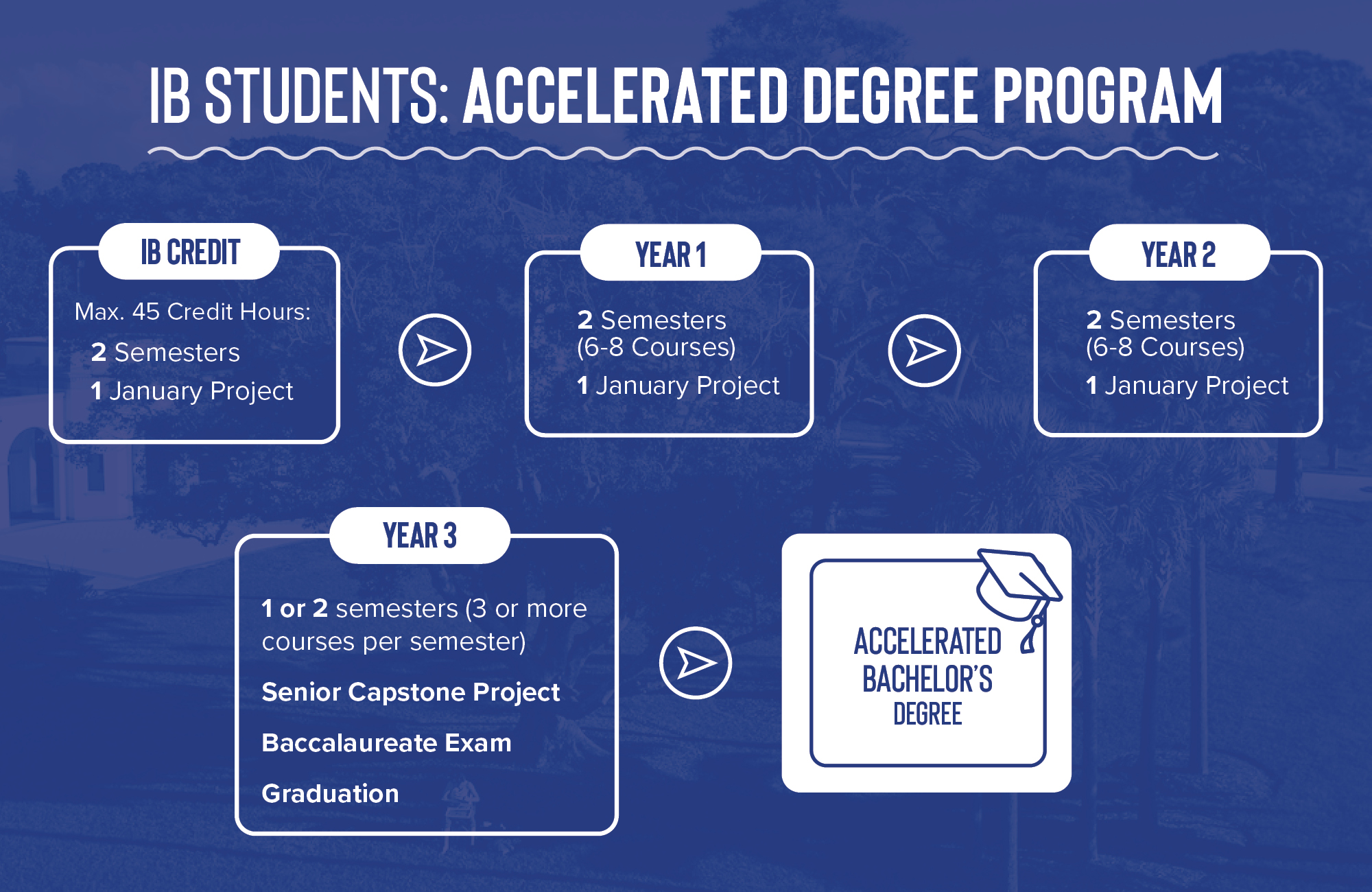 Graphic detailing IB Students accelerated degree program