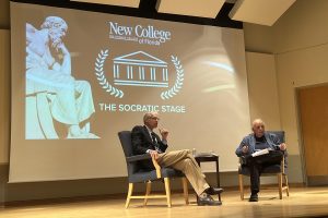Dr. Fish and Dr. Bauerlein present on the socratic stage