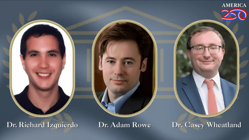 Headshots of Socratic Stage speakers Dr. Izquierdo, Dr. Wheatland and Dr. Rowe