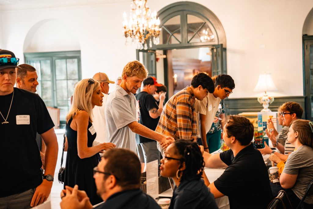 Admission Preview day, people talking to each other