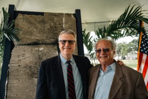 Peter Robinson, speech writer for President Ronald Regan's speech "Tear Down This Wall," and Dr. Jack Jawitz, donor of Berlin Wall segments.