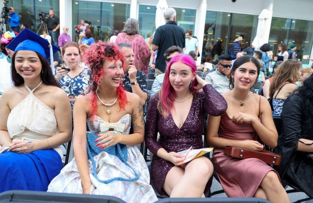New College of Florida graduating seniors attend the college’s “alternative commencement” on Thursday, May 18, 2023, in Sarasota. (Douglas R. Clifford/Tampa Bay Times via ZUMA Press Wire)