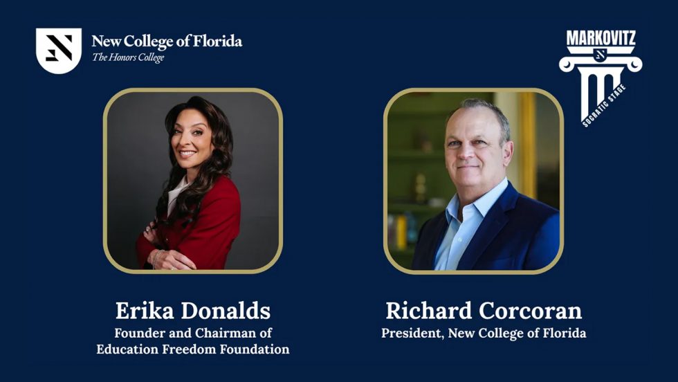 Erika Donalds and President Richard Corcoran at New College of Florida